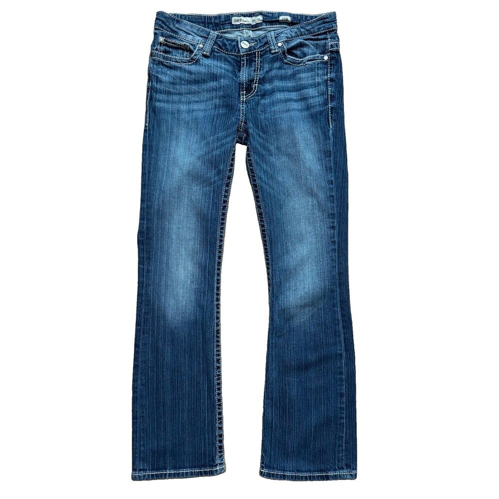 BKE Payton Low Rise Bootcut Denim Jeans Womens 27R Waist 30 Blue Wash Distressed
